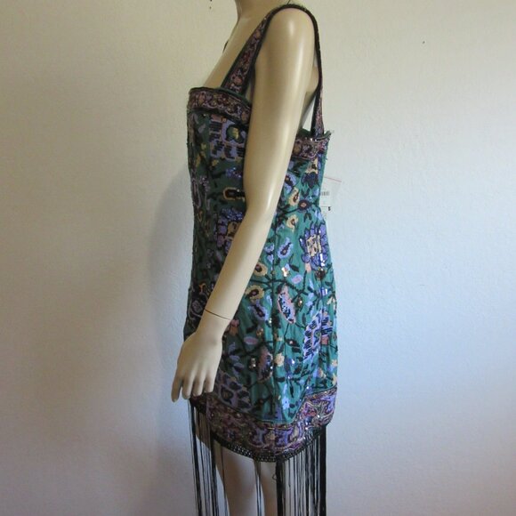 ANTHROPOLOGIE Green Cotton Beaded Fringe Sleeveless Cotton Short Dress-FLAWS! - Picture 2 of 12